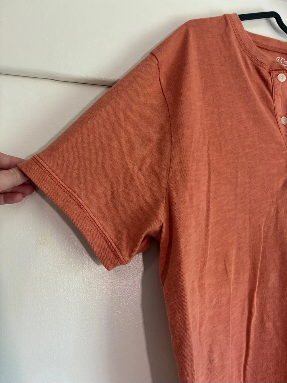 J. Crew Mens Coral Orange Short-Sleeve Button Up Lightweight Henley Shirt NWT
